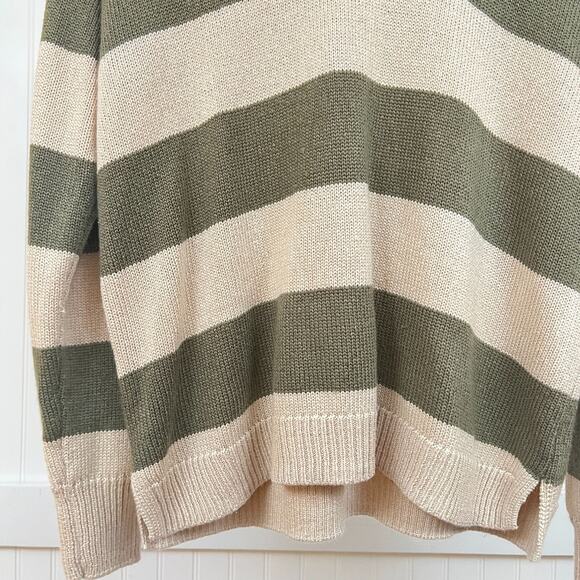 Marled Reunited Clothing Women's Green & Tan Striped Hooded V-Neck Sweater L - Picture 4 of 10